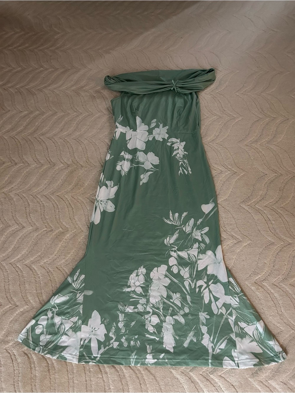 Green Floral Off The Shoulder Midi Dress